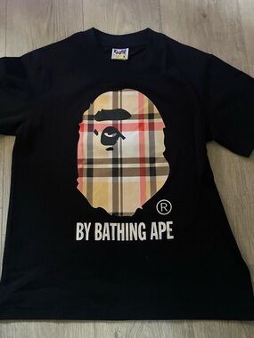 Bape Black Short Sleeve Tee with Burberry Ape Head